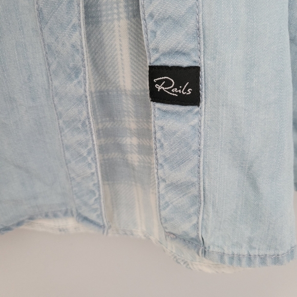 Rails Blue Vintage Wash Plaid Sleeve Chambray Button Down Top - Picture 8 of 12